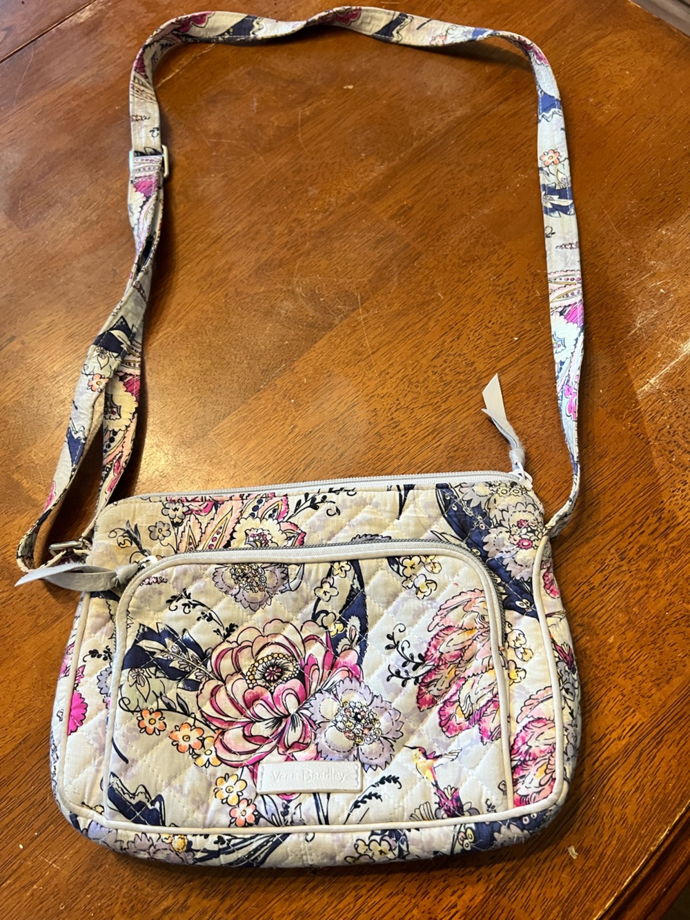 Vera Bradley Quilted Floral Crossbody in Cream, Pink and Navy